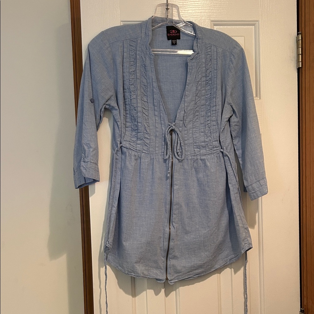 Bebe Chambray Ruffle Blouse